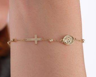 St Christopher Bracelet, Catholic Jewelry, 14K Solid Gold or Gold Plated