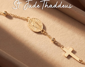 St Jude Bracelet, Catholic Bracelet, 14K Solid Gold or Gold Plated