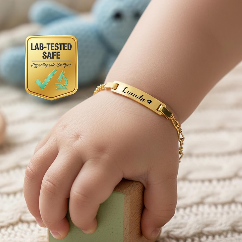 14K Solid Gold Baby ID Bracelet, Baby Name Bracelet, Personalized Baby Gold Bracelet, Baby Girl Gift, Newborn to Child, First Birthday Gift