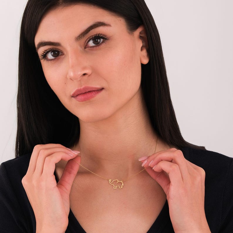14K Solid Gold Elephant Necklace for Women, Cute Elephant Pendant, Dainty Elephant Jewelry, African Necklaces, Birthday Gift for Her