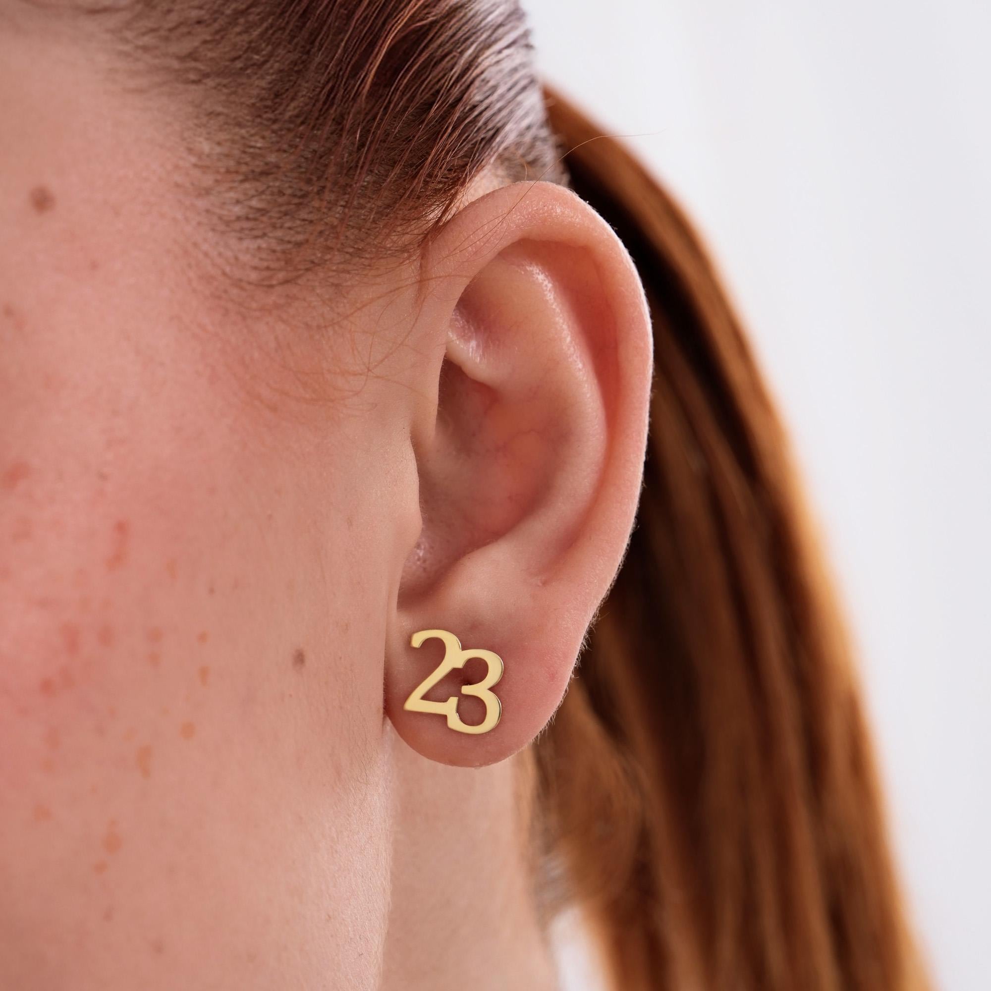 14K Solid Gold Number Stud Earrings, Personalized Number Earrings, Custom Number Jewelry, Birthday Gift