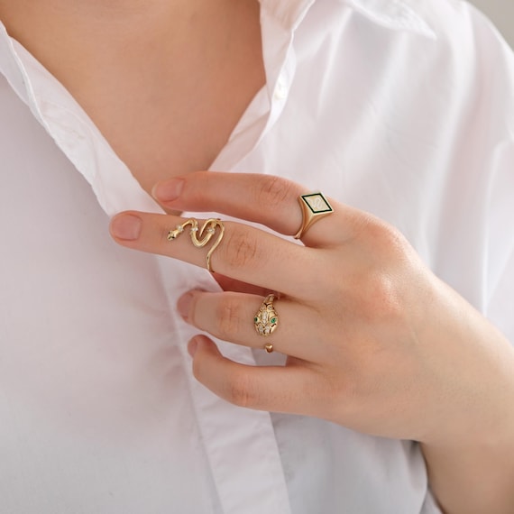 14K Solid Gold Snake Ring, Ouroboros Ring, Serpent Ring, Snake Year Gift, Birthday Gift