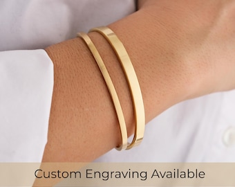 18K Gold Vermeil Engraved Cuff Bracelet, Personalized Bangle, Christmas Gift