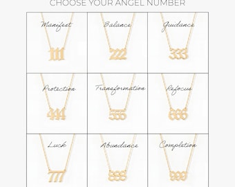 14K massief gouden ketting met engelengetal: gepersonaliseerde sieraden met geluksgetal.