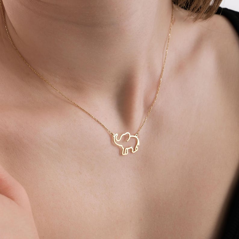 14K Solid Gold Elephant Necklace for Women, Cute Elephant Pendant, Dainty Elephant Jewelry, African Necklaces, Christmas Gift Her