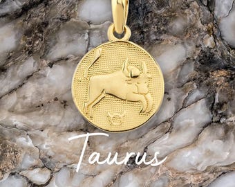 Taurus Zodiac Necklace, 14K Solid Gold or Gold Plated, Zodiac Coin Jewelry