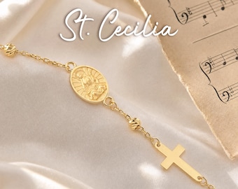 St Cecilia Bracelet, Catholic Gifts, 14K Solid Gold or Gold Plated