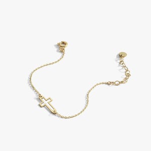 14K Solid Gold Cross Bracelet, Dainty Crucifix Tiny Bracelet for Kids and Baby, Baptism Gift, Religious Charm, Baby Boy, Baptism Gift Girl