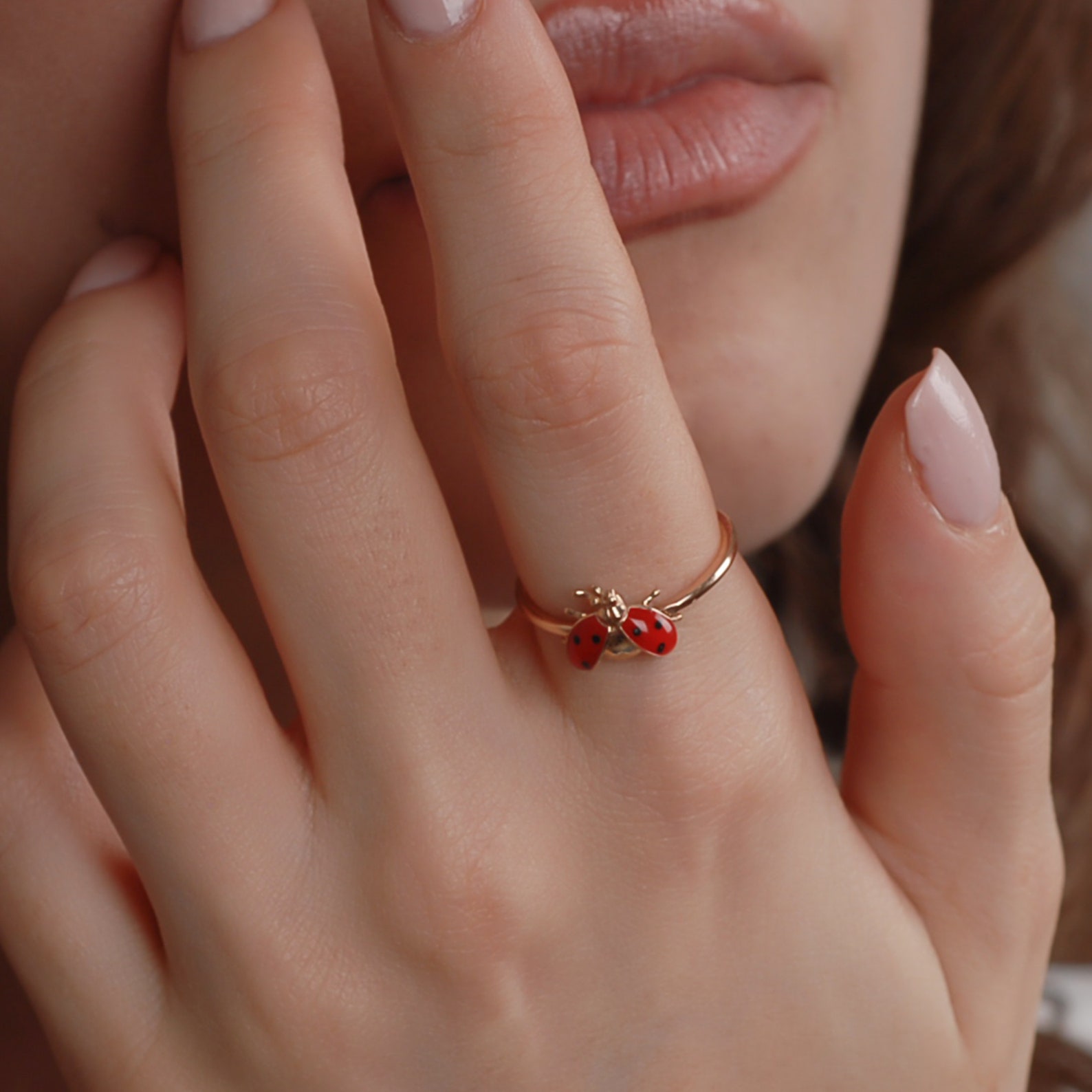 14K Solid Gold Ladybug Ring Dainty Lucky Ladybird Gold Ring Etsy