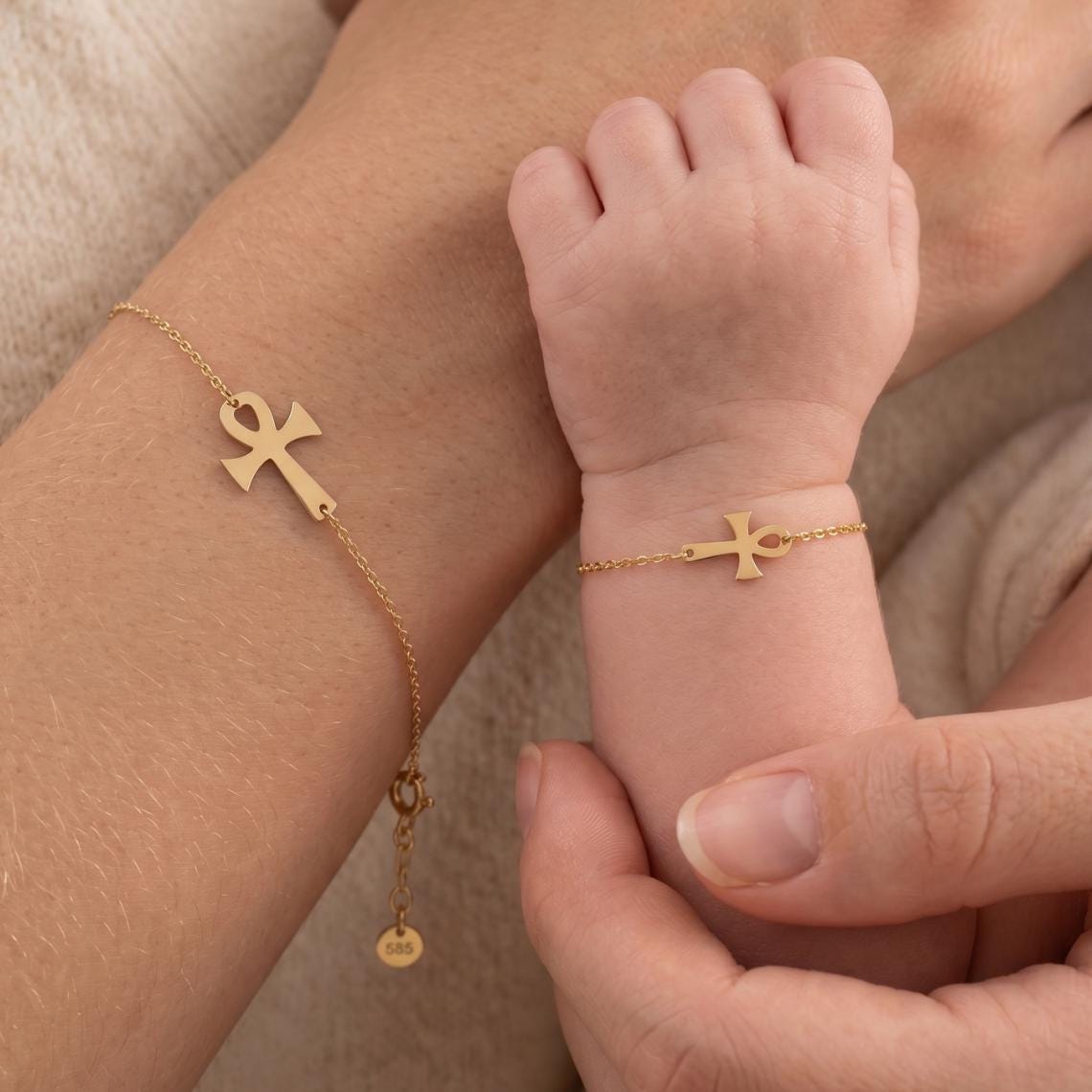 14K Solid Gold Ankh Bracelet, Baby or Adult Size, Egyptian Symbol