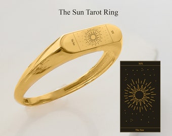 14K Solid Gold Custom Tarot Card Ring, Tarot Card Jewelry, Custom Engraved Ring, Tarot Engraved Ring, Tarot Jewelry,  Gifts for Women