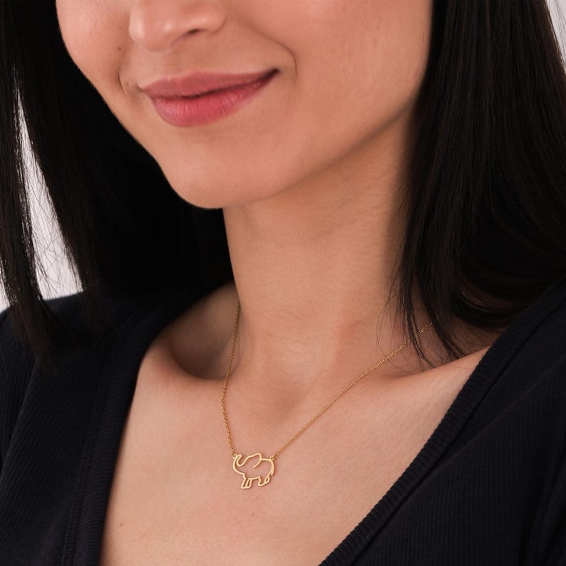 14K Solid Gold Elephant Necklace for Women, Cute Elephant Pendant, Dainty Elephant Jewelry, African Necklaces, Birthday Gift for Her