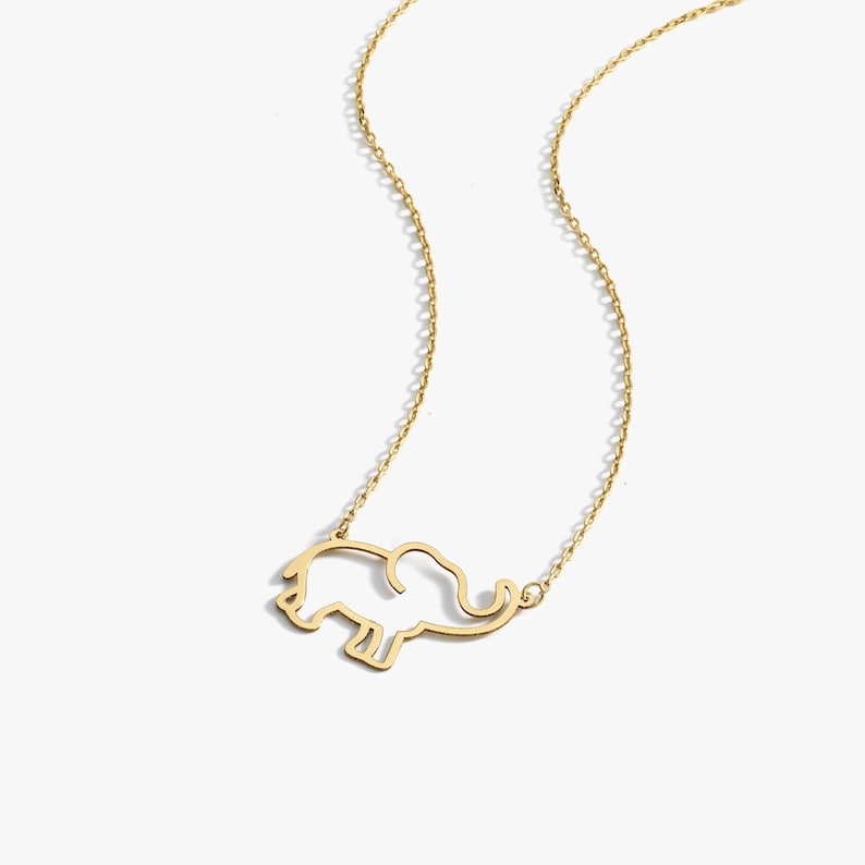 14K Solid Gold Elephant Necklace for Women, Cute Elephant Pendant, Dainty Elephant Jewelry, African Necklaces, Birthday Gift for Her