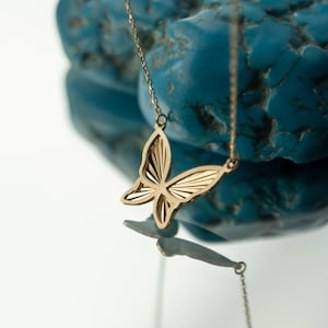 14K Gold Butterfly Necklace, Gold Butterfly Pendant, Dainty Butterfly Necklace, Birthday Gift, Gift for Her, Gift for Woman