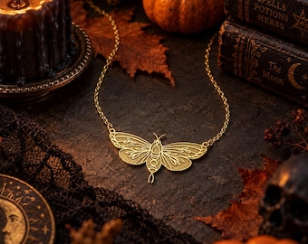 14K Gold Plated Luna Moth Necklace, Halloween Jewelry