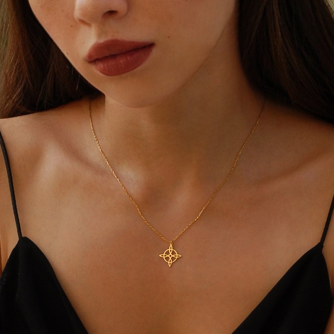 14K Solid Gold Witch Knot Necklace, Witch Necklace, Witches