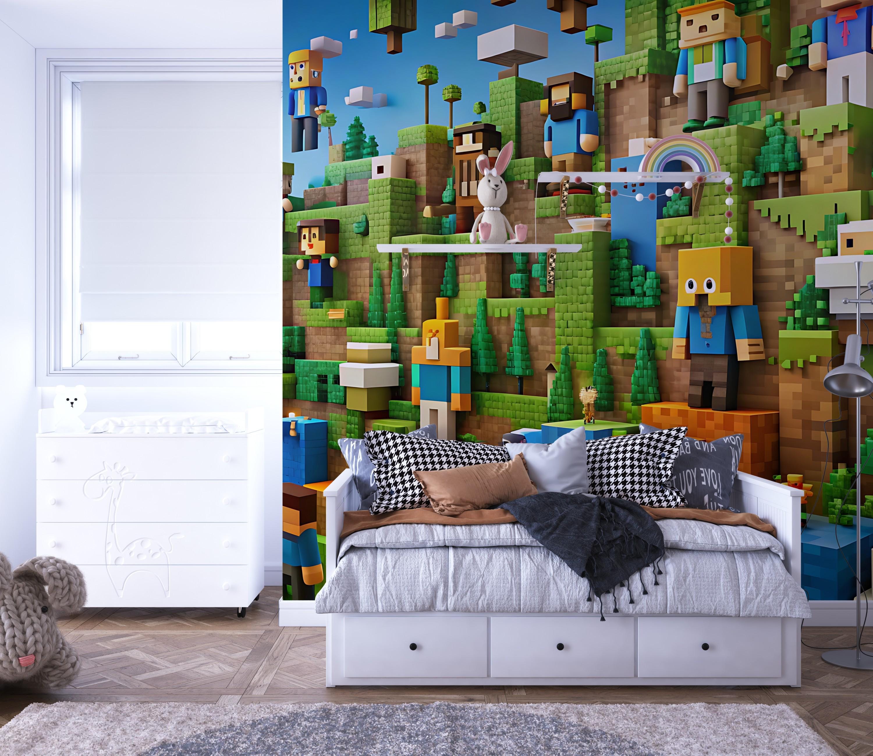 Peel and Stick Pixel Art Wallpaper - Quirky Kids Room Wall Mural - Etsy