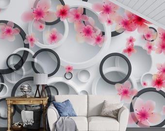 Peel and Stick Floral Wallpaper - Pink Abstract Bedroom Wall Mural