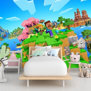 Colorful Pixel Adventure Wallpaper for Kids&#39; Playroom or Nursery