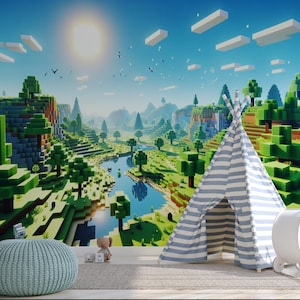 Carta da parati murale Minecraft Peel Stick, stampa digitale, sfondo per gamer