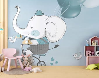 Peel and Stick Elephant Wallpaper - Whimsical Kids Room Wall Mural