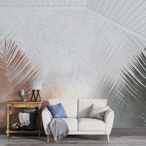 Peel and Stick Palm Leaf Wallpaper - Minimalist Neutral Living Room Wall Mural