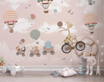 Peel and Stick Adventure Theme Wallpaper - Pastel Kids Room Wall Mural