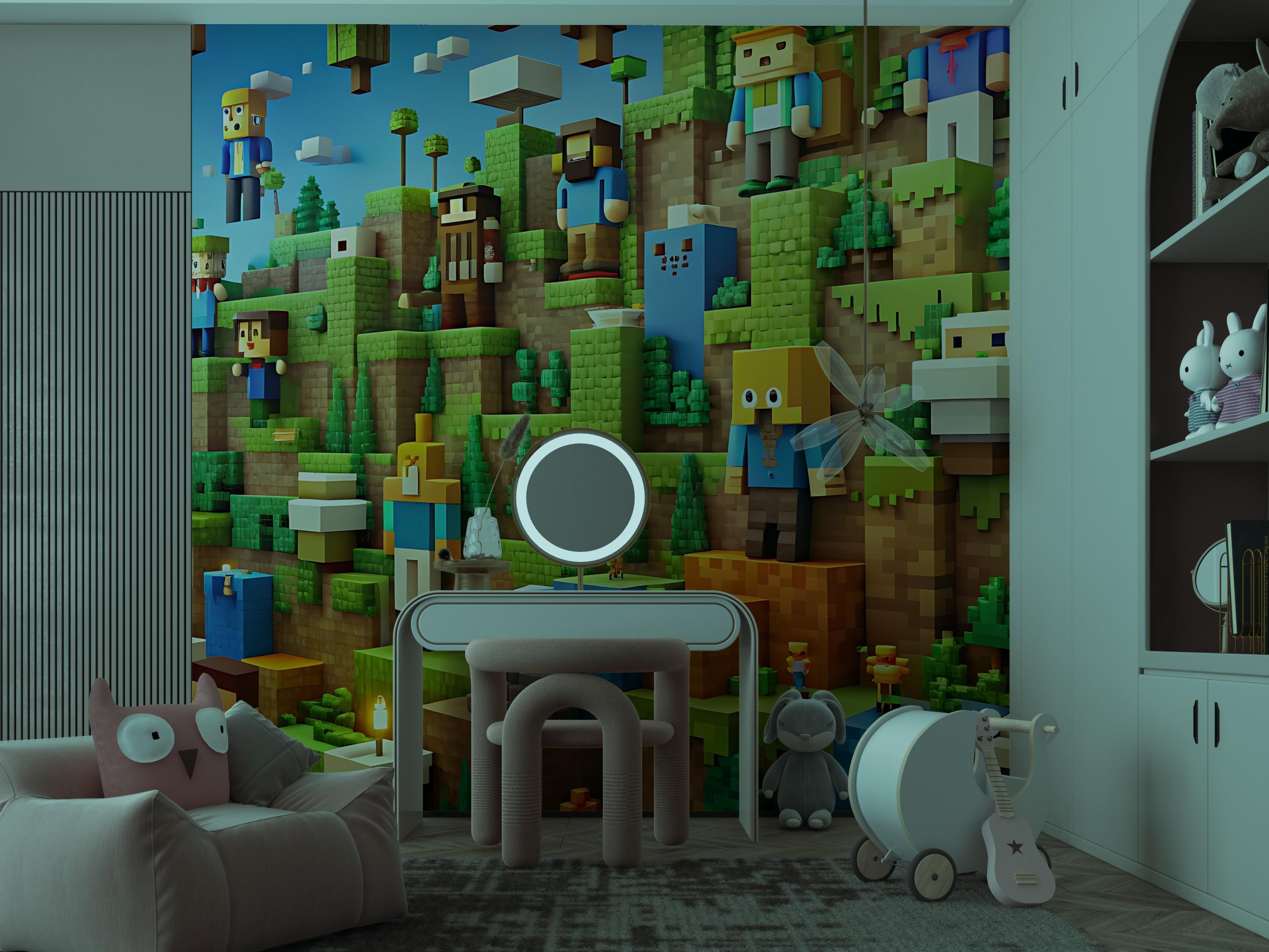 Peel and Stick Pixel Art Wallpaper - Quirky Kids Room Wall Mural - Etsy
