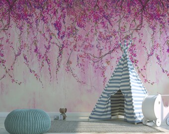 Peel and Stick Floral Wallpaper - Pink Romantic Bedroom Wall Mural