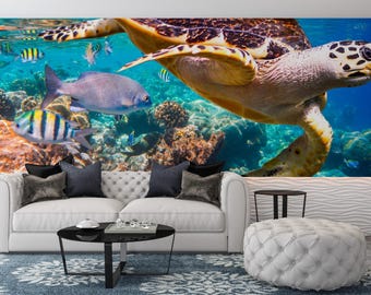 Schälen und sticken Marine Tapete - Lebendiges Ozean Kinderzimmer Wandbild