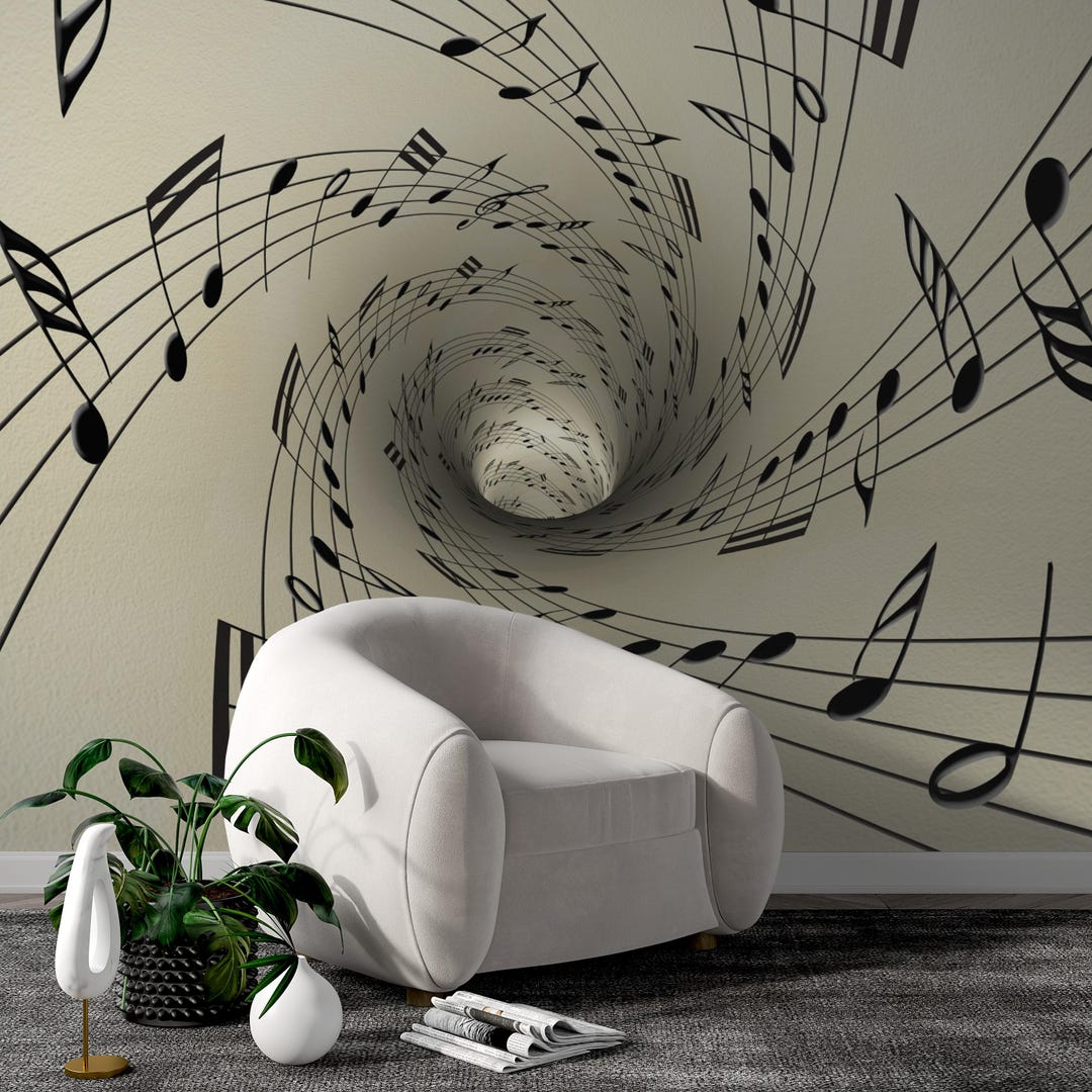 Musical Note Mural Peel and Stick Music Wallpaper - Modern Musical Notes for Creative ...