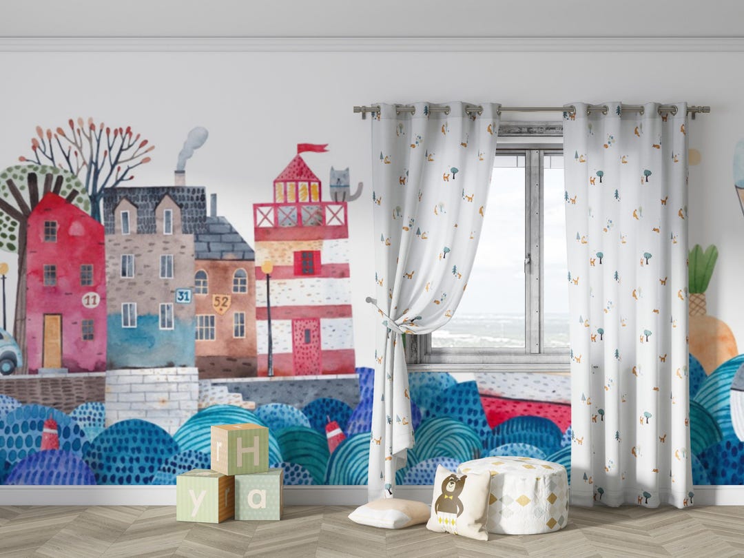 Peel and Stick Watercolor Wallpaper - Whimsical Kids Room Wall Mural ...