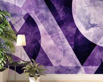 Peel and Stick Geometric Wallpaper - Purple Abstract Living Room Wall Mural