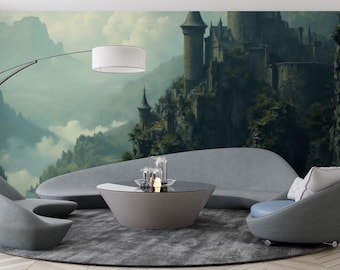 Peel and Stick Castle Wallpaper - Mystical Retreat for Living Room Wall Mural
