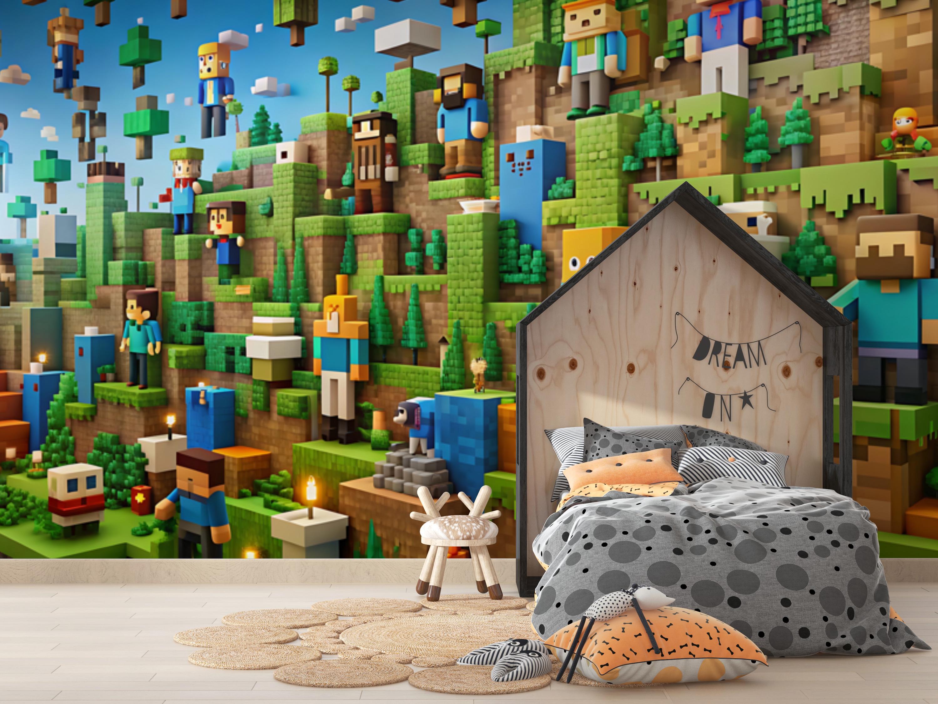 Peel and Stick Pixel Art Wallpaper - Quirky Kids Room Wall Mural - Etsy