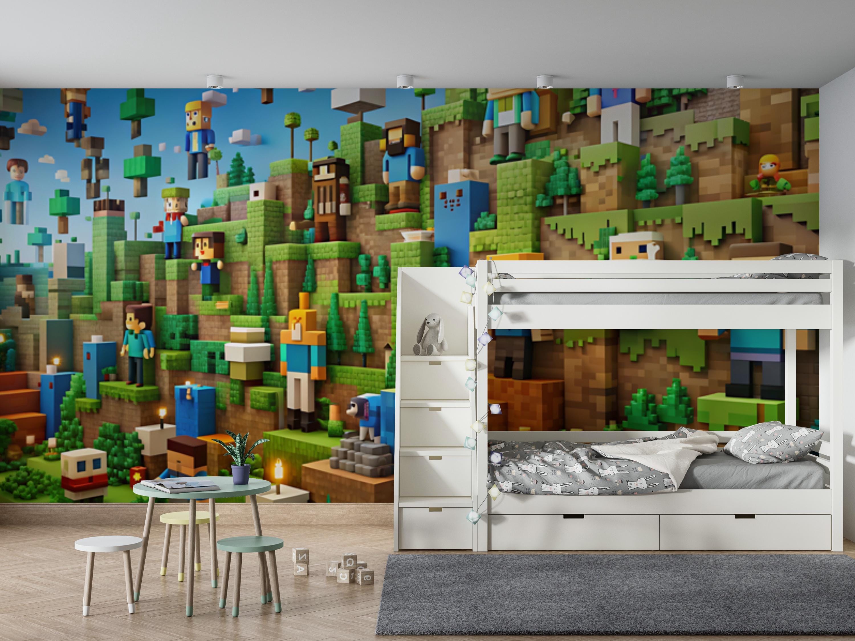 Peel and Stick Pixel Art Wallpaper - Quirky Kids Room Wall Mural - Etsy