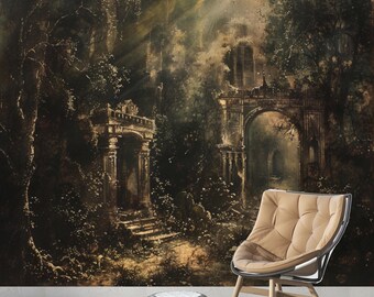 Peel and Stick Forest Wallpaper - Mystical Green Living Room Wall Mural