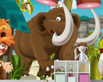 Peel and Stick Cartoon Dinosaur Wallpaper - Kids Room Whimsical Wall Mural
