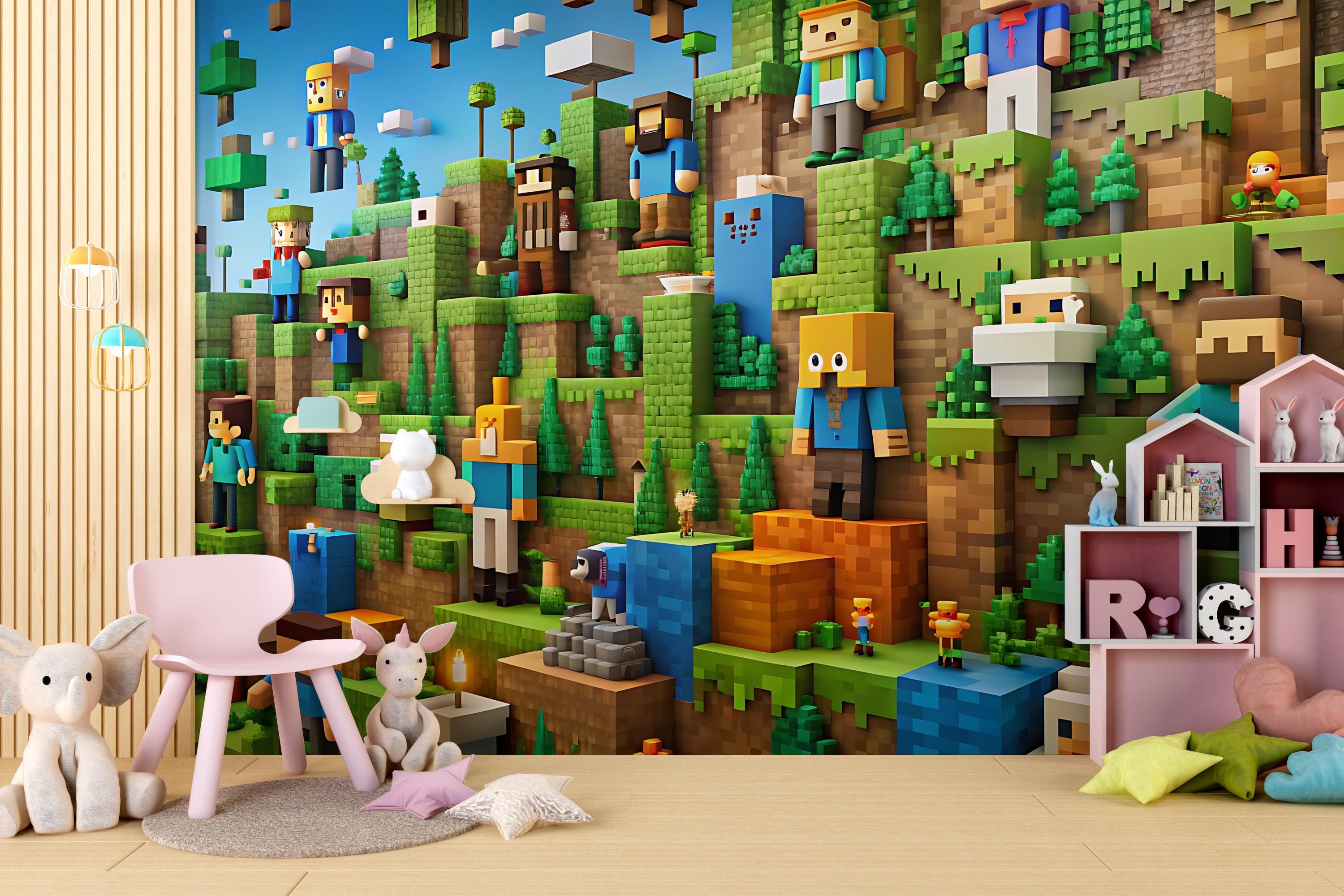 Peel and Stick Pixel Art Wallpaper - Quirky Kids Room Wall Mural - Etsy
