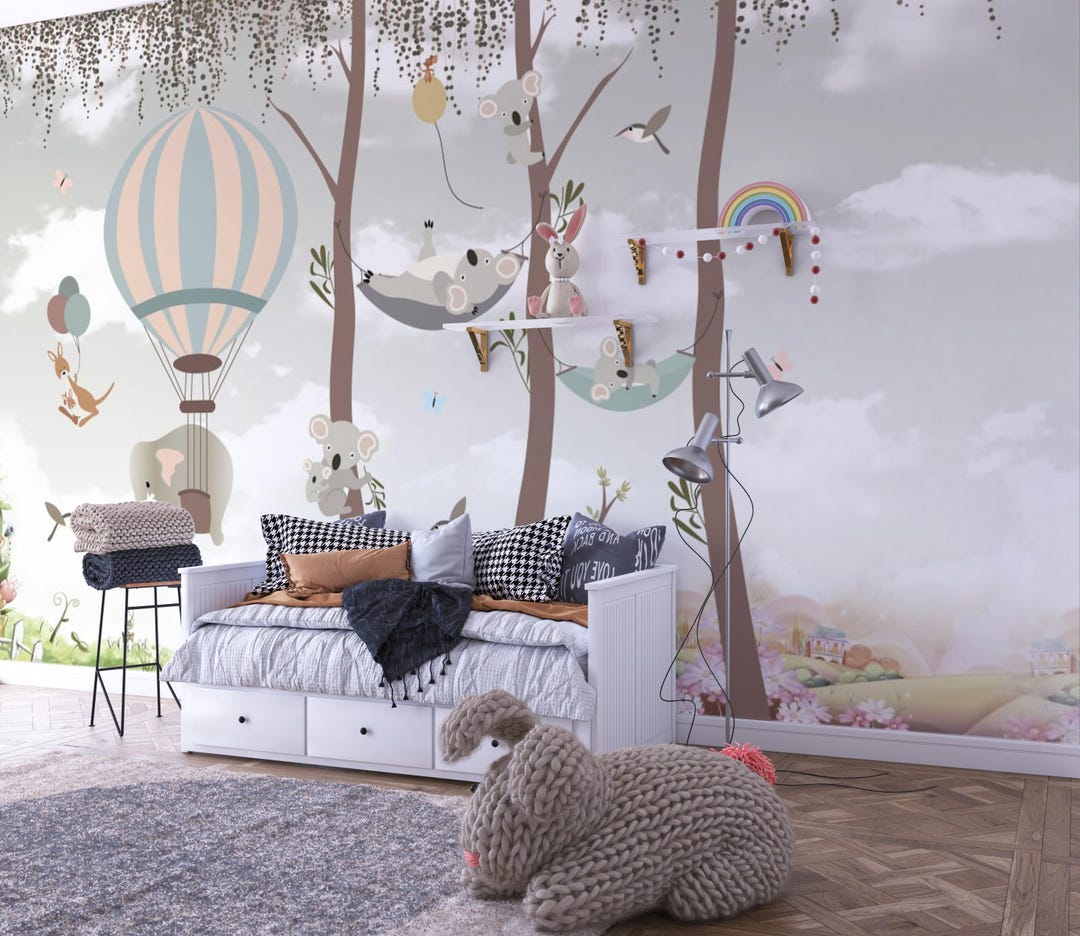 Animal Nursery Wallpaper: Peel and Stick Kids Room Wall Mural - Etsy