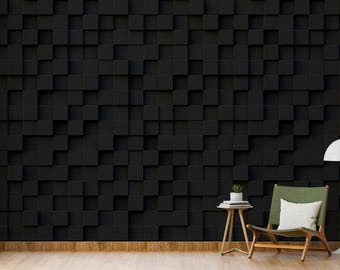 3D Peel and Stick Black Geometric Wallpaper - Modern Living Room Wall Mural