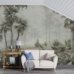 Peel and Stick Green Tropical Wallpaper - Botanical Living Room Wall Mural