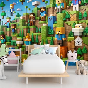 Peel and Stick Pixel Art Wallpaper - Quirky Kids Room Wall Mural - Etsy