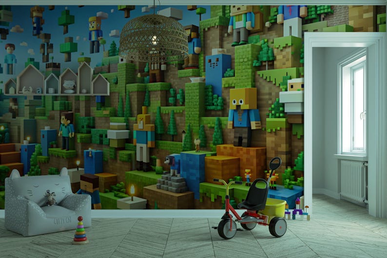 Peel and Stick Pixel Art Wallpaper - Quirky Kids Room Wall Mural - Etsy