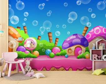 Peel and Stick Kids Wallpaper - Colorful Candyland Nursery Wall Mural