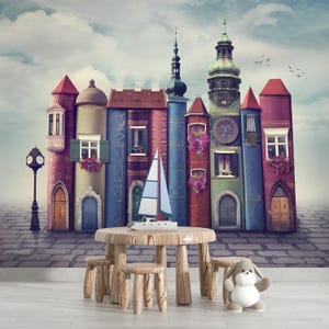 Kids Room Decor, Fairy Tale Books Decorated Wallpaper, Digital Prints, Removable Wallpaper