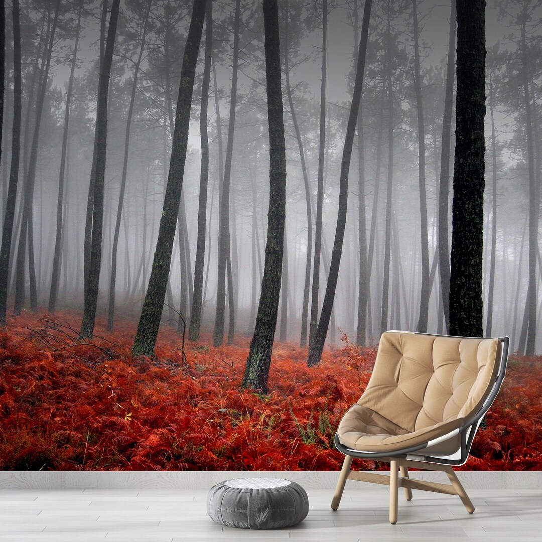 Peel and Stick Forest Wallpaper - Misty Nature Bedroom Wall Mural - Etsy