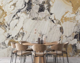 Peel and Stick Marble Wallpaper - Black Gold Living Room Wall Mural