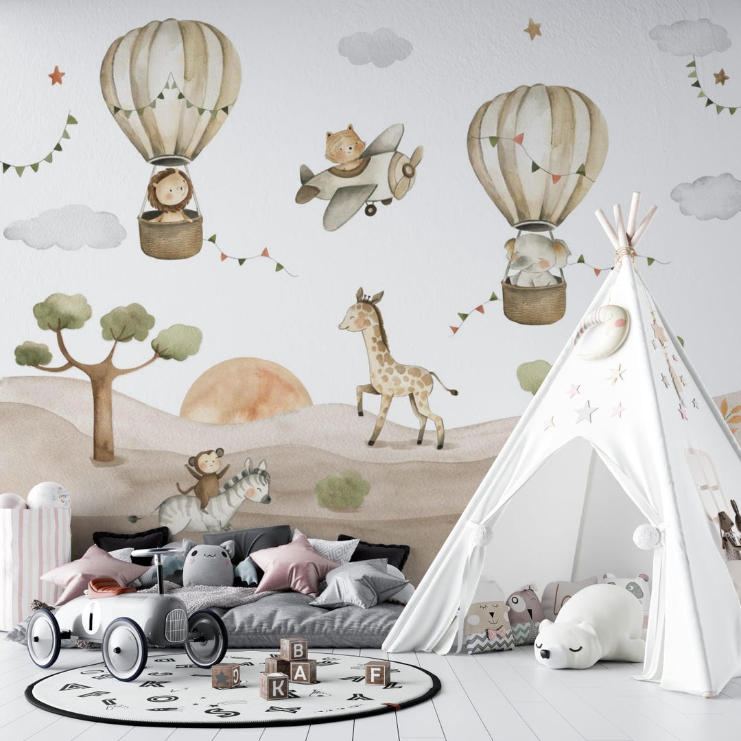 Peel and Stick Safari Wallpaper - Earthy Kids Adventure Wall Mural - Etsy