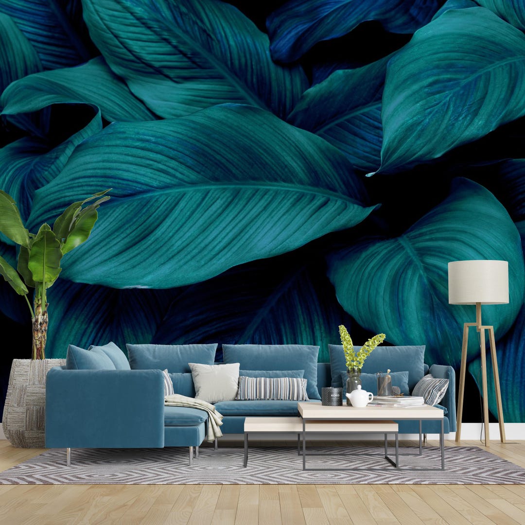 Peel and Stick Tropical Green Wallpaper - Serene Bedroom Wall Mural - Etsy